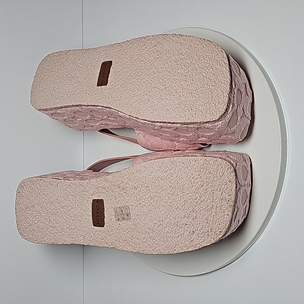 Coach Noelle Terry Cloth Platform Sandals Chunky Sole Slingback Leather Pink 7.5 - Picture 15 of 16